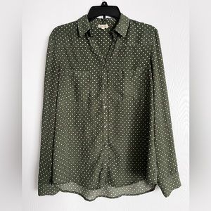 Green, flowy button up shirt